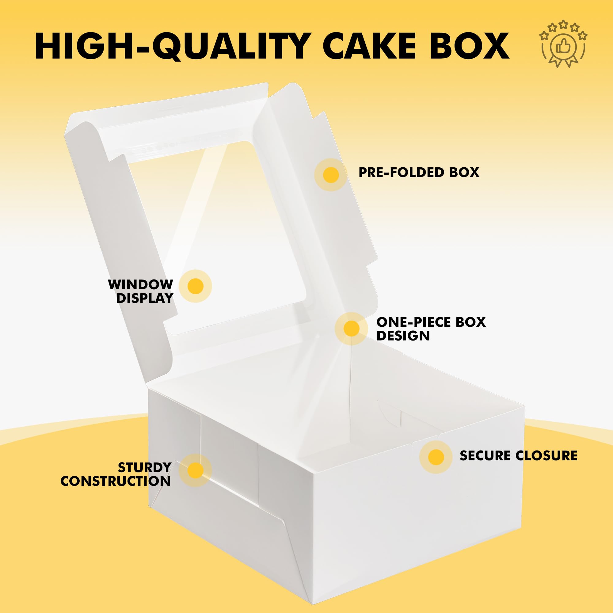 RACETOP 24 cajas para tartas con ventana, cajas de panadería blancas de 10 x 10 x 5 pulgadas, cajas de postre de galletas, caja de pastelería, caja cuadrada de cartón para pasteles, fiesta de