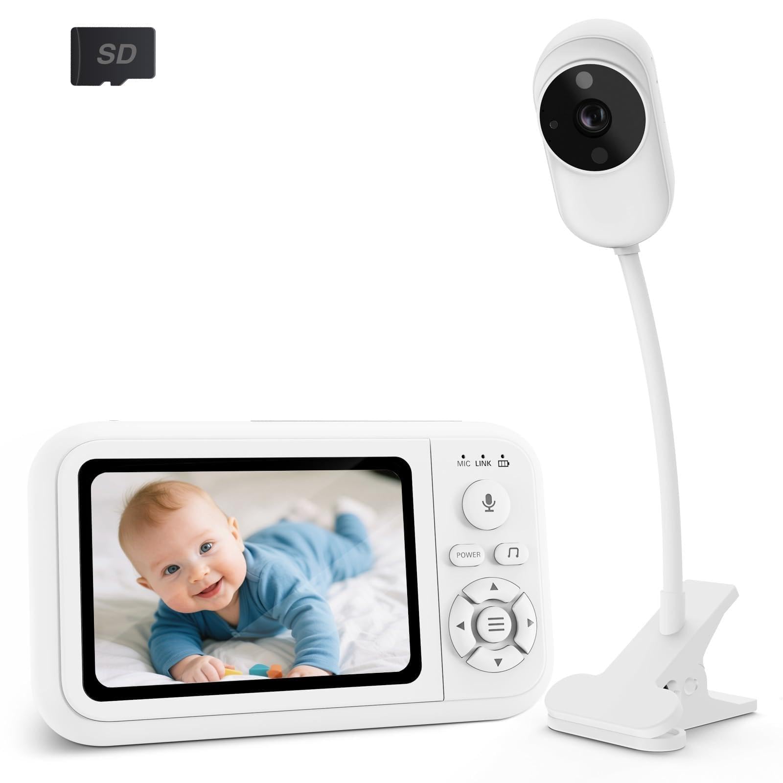 NUOTUN Babyphone Camera avec Clip et Support pour Lit, 1080P Camera Bebe Surveillance sans WiFi, Vision Nocturne （63-UK）