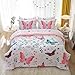 Jameswish Butterfly Comforter Set Twin Size for Girls Kids Teens 7 Piece Bed in A Bag Colorful Butterflies Flower Leaves Bedding Set All Season Lightweight