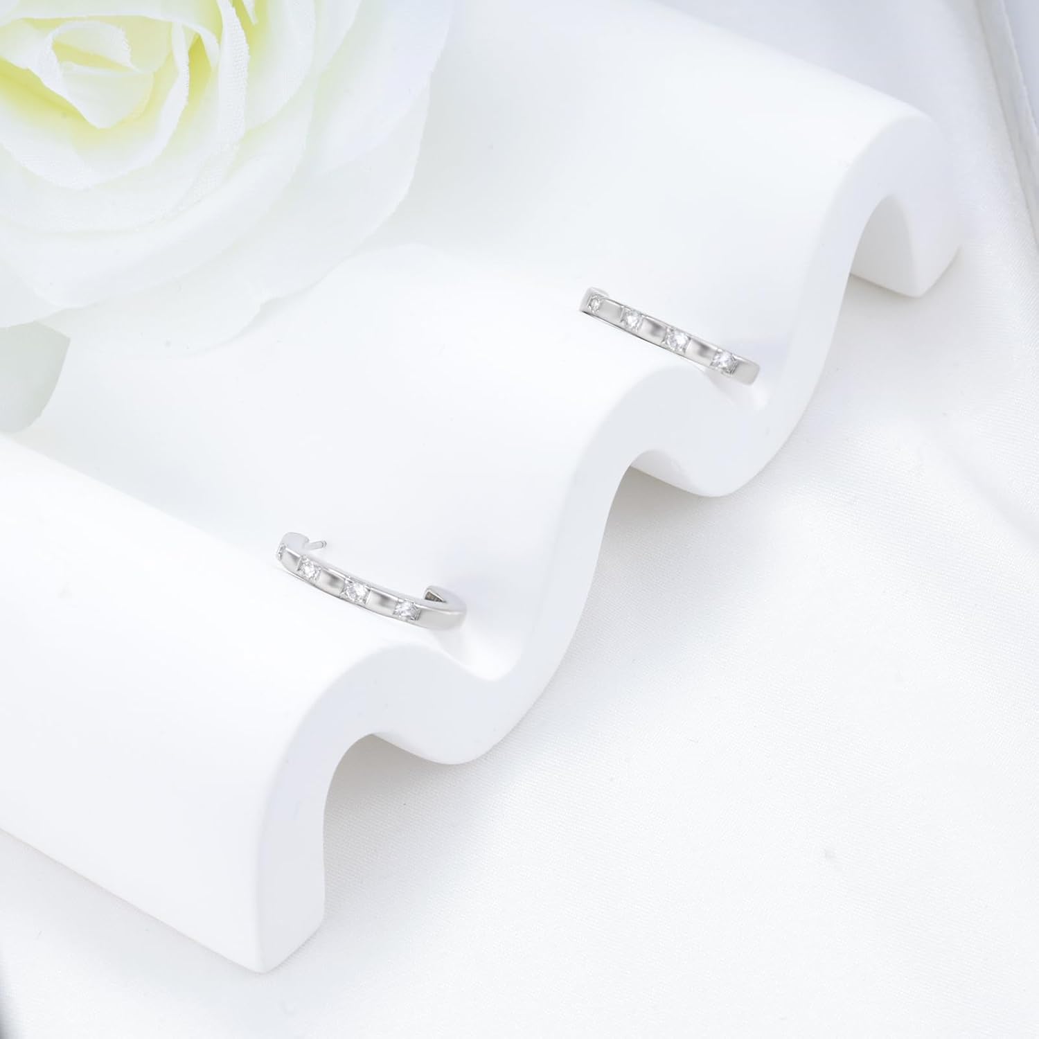 Sterling Silver Open Hoop Earrings for Women Hypoallergenic Cubic Zirconia Half Hoop Earrings Sparkly Jewelry Gift - Image 4