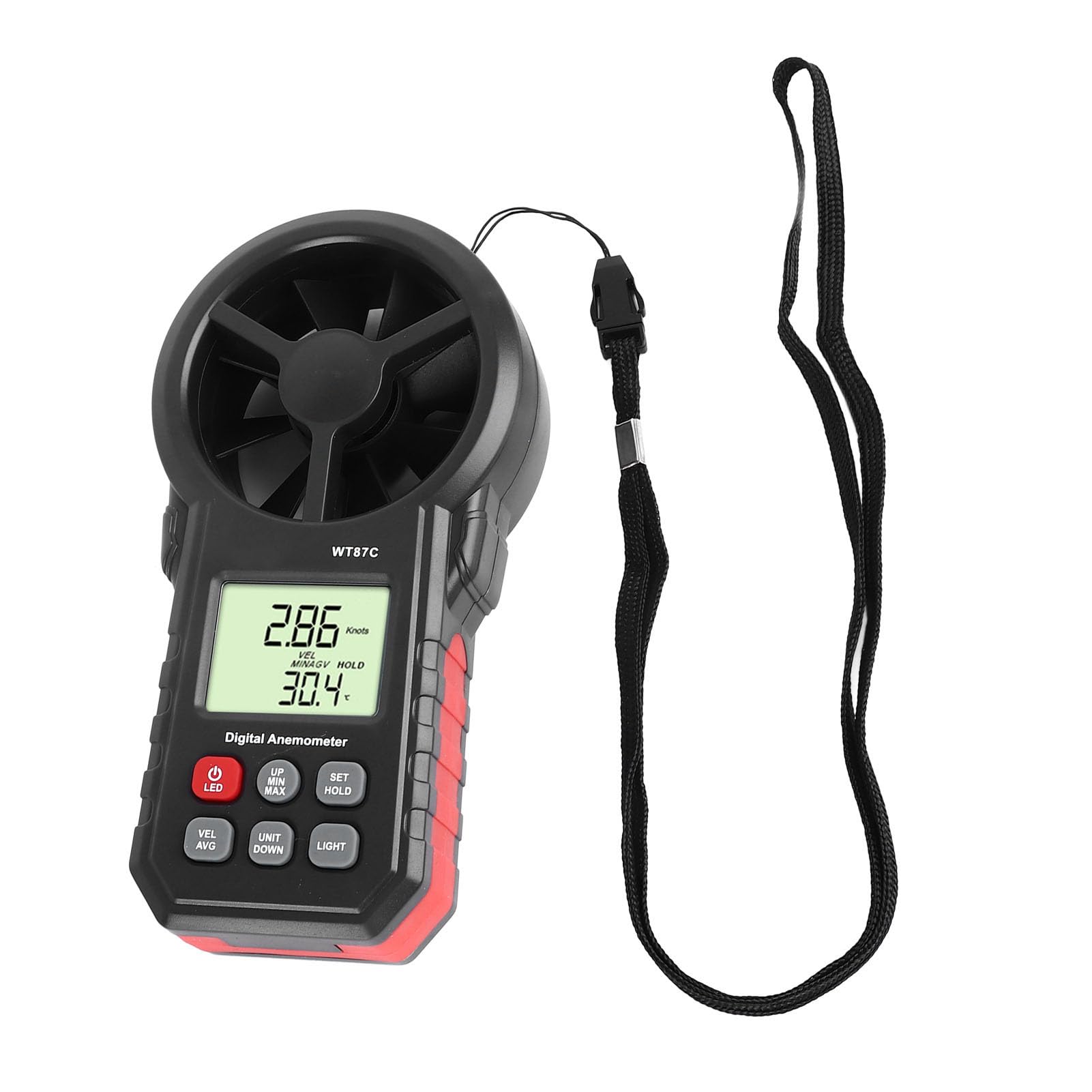 Acouto Anemometro Digitale Display LCD Retroilluminato Massima Minima Velocità Media del e Temperatura Le Pale del Tester Rilevano in Modo Fluido Le Letture dell'albero Anemometro [Fornitura