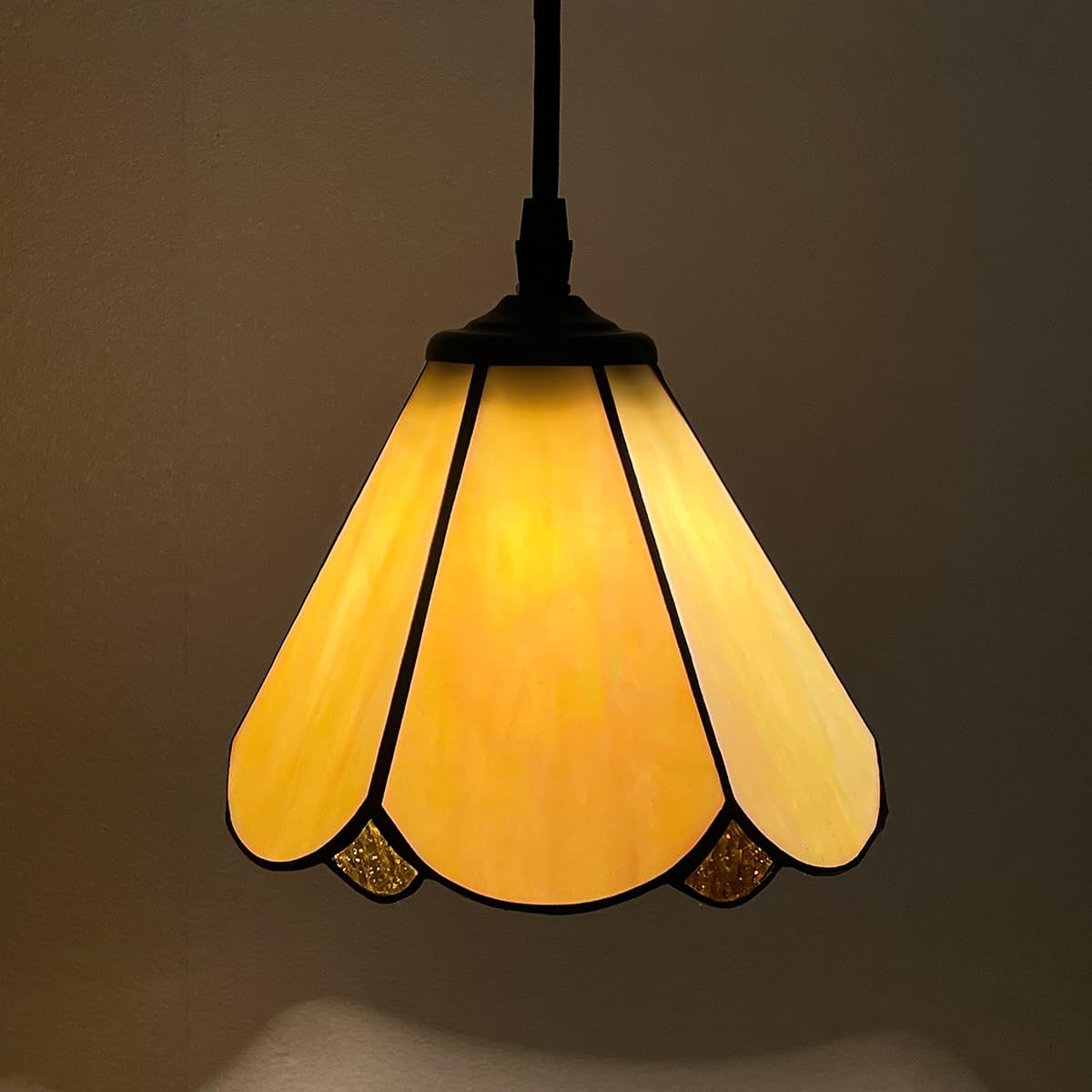Tiffany Pendant Light Fixtures - Mini Dimmable Plug in Amber Stained Glass Swag Hanging Lamp for Dining Room Kitchen Island Bedroom Study Porch in Line Switch