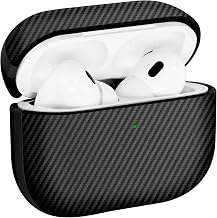 Leather Case for AirPods Pro 2 Black | Carbon Fiber Kevlar Leather Luxury Modern Striped Earphones Case Cover Compatible with AirPods Pro 2 (2nd Generation)