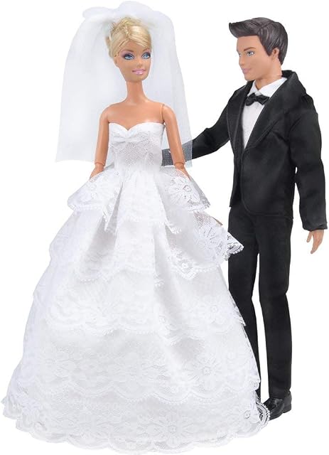 E-TING Beautiful Wedding Gown Dress Clothes + Formal Suit Outfit For Barbie Ken Doll