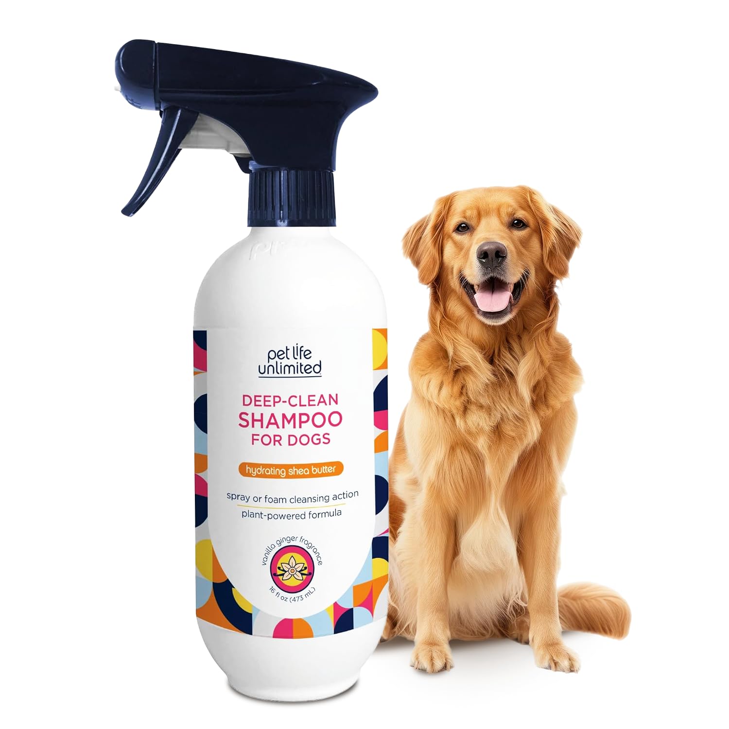 Pet Life Unlimited Dog Shampoo and Conditioner Foaming 2-in-1 Spray - Plant-Based Vanilla Ginger Scented Pet Shampoo & Dog Conditioner Spray - Made in The USA - Two-Way Spray - 16 Ounce (Pack of 1)