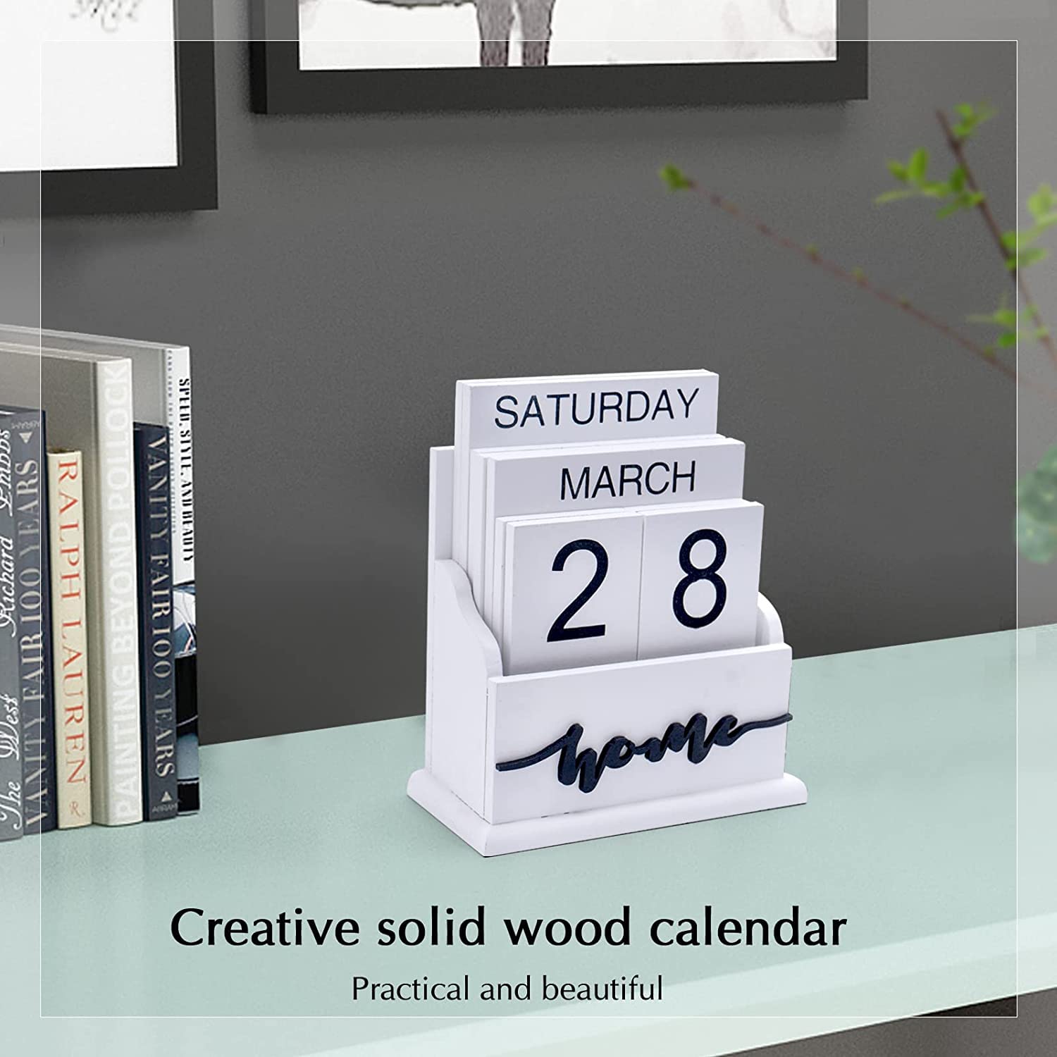 Calendrier Perpétuel à Rabat En Bois Et Métal Blanc - Réutilisable Pour Bureau Et Maison