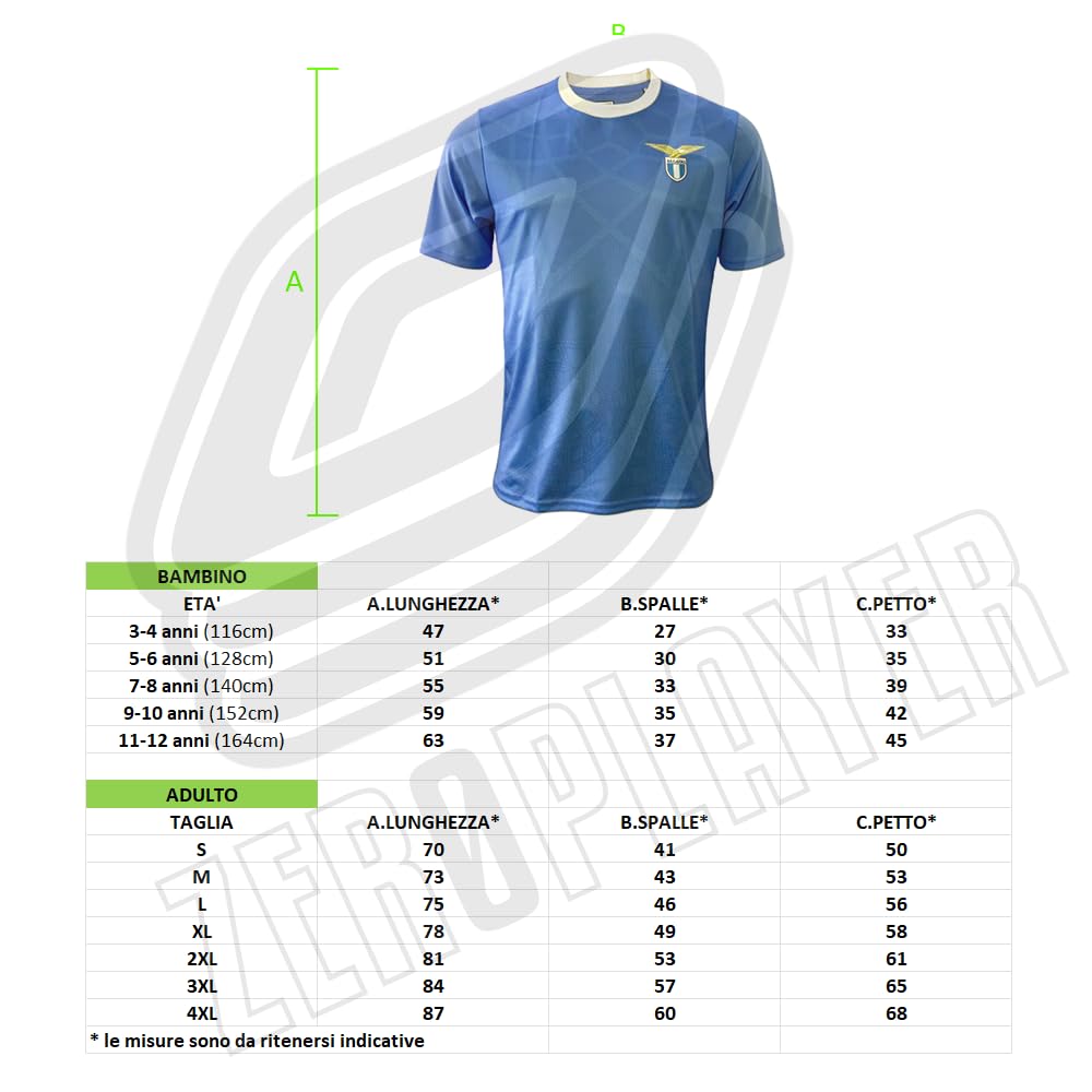 ZeroPlayer Maglia Replica Ufficiale Lazio Personalizzabile con Nome e Numero a Scelta, Modello Home, Celeste, Bianco, Adulto, Ragazzo, Bambino