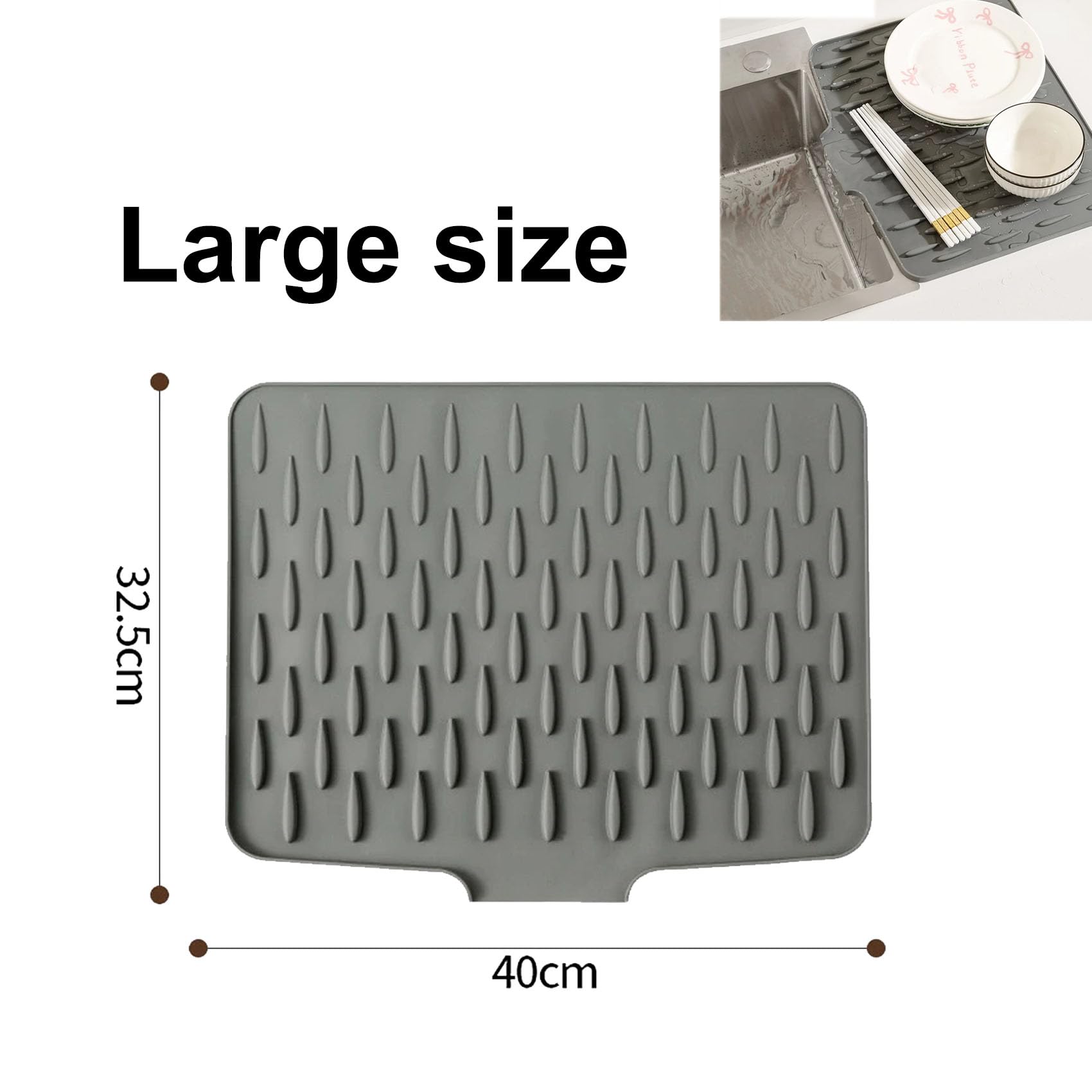 Silicone Dish Drying Mat, No-Spill Silicone Worktop Saver, for Kitchen Counter, Sink, Table, Refrigerator, Multifunctional Foldable Drainage Mat (White)