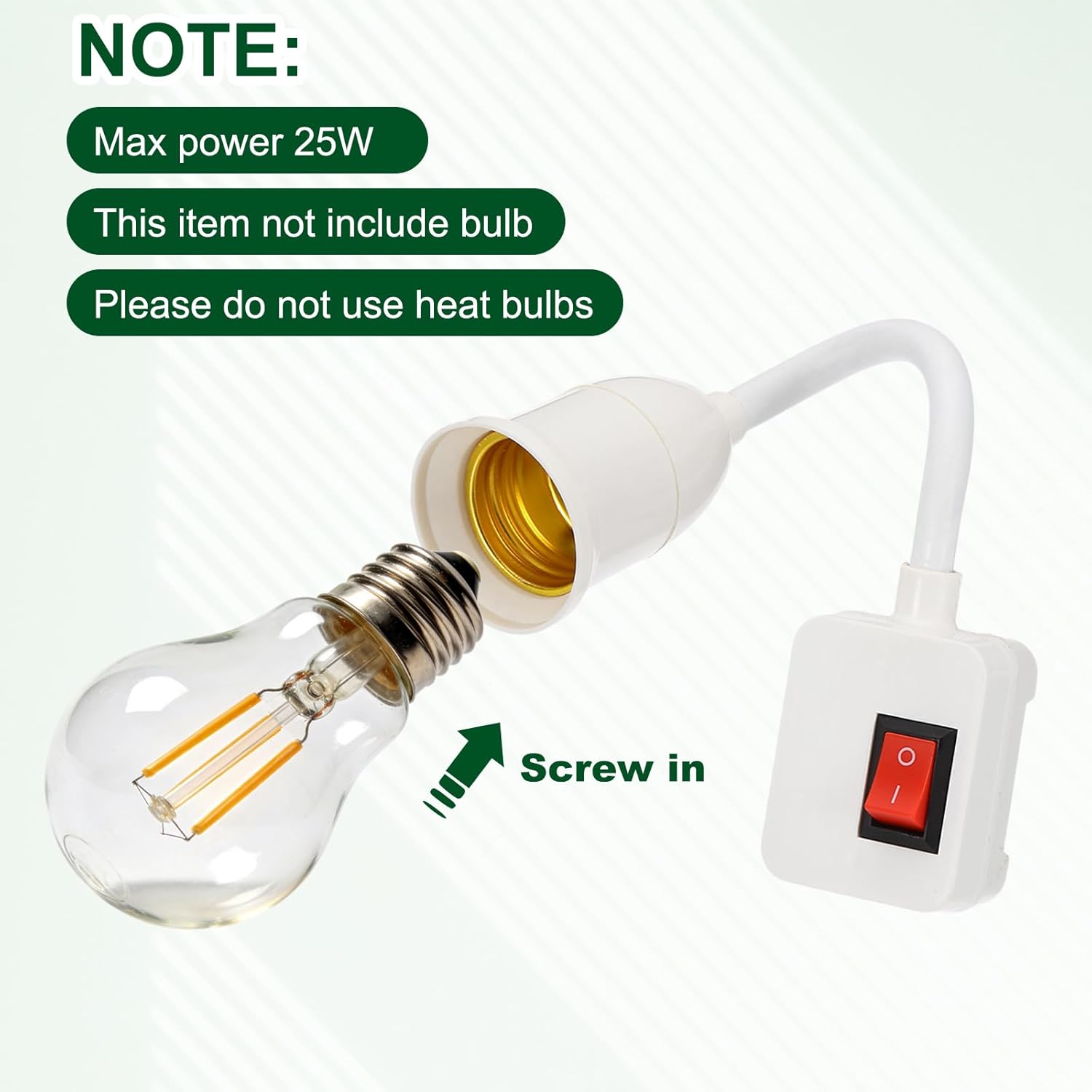 Plug in Light Bulb Socket Adapter Extender 1 Pcs White - E26 Socket Extension Flame Retardant PC with On/Off Switch for Bedroom Garage Front Door Nightlight
