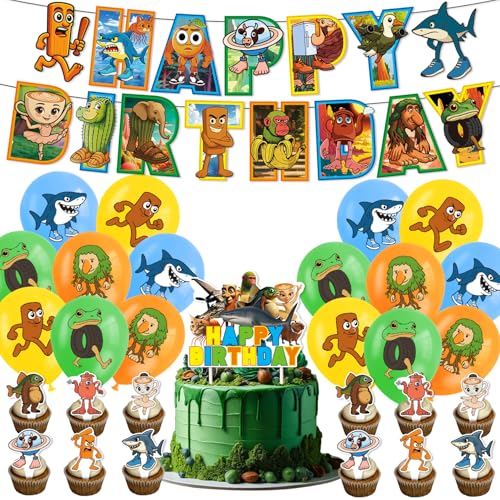 Yoimckay Decorazione per Feste di Compleanno a tema Tung Tung Tung Sahur, con Striscione, Palloncini, Topper per Cupcake, Brainrot compleanno, kit festa brainrot, decorazioni compleanno brainrot