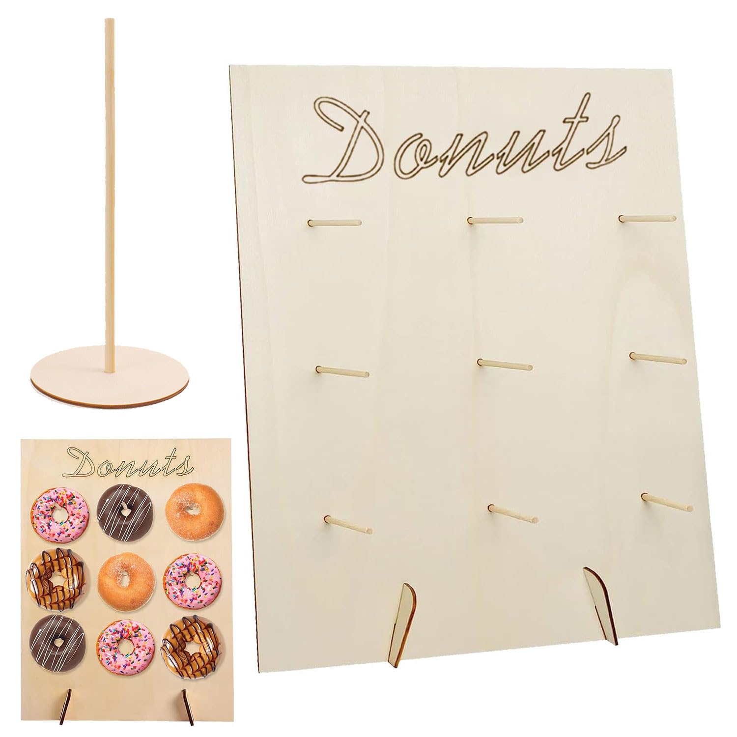 6x Donut Ständer Aus Holz – Wiederverwendbare Donutwall Für Partys, Je 12 Löcher, Natur