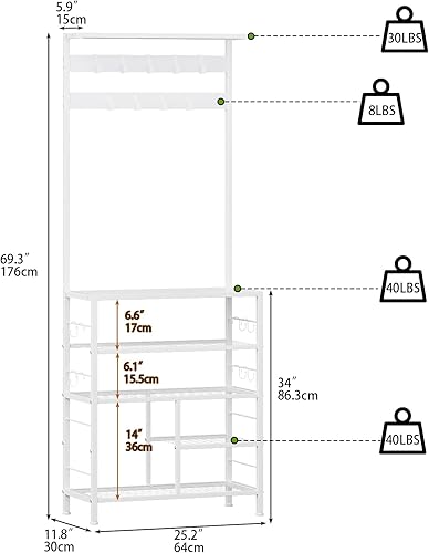 Miniatura 2 de GiftGo Estante de madera moderno de 5 niveles con 9 ganchos de metal movibles, organizador de almacenamiento para el hogar, oficina, dormitorio,