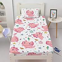 Vista 1 de Juego de Sábanas de Cama Individual para Niñas con Diseño de Axolotl Rosa - Ropa de Cama 3D Kawaii de Océano - Juego de Sábanas de Microfibra Super
