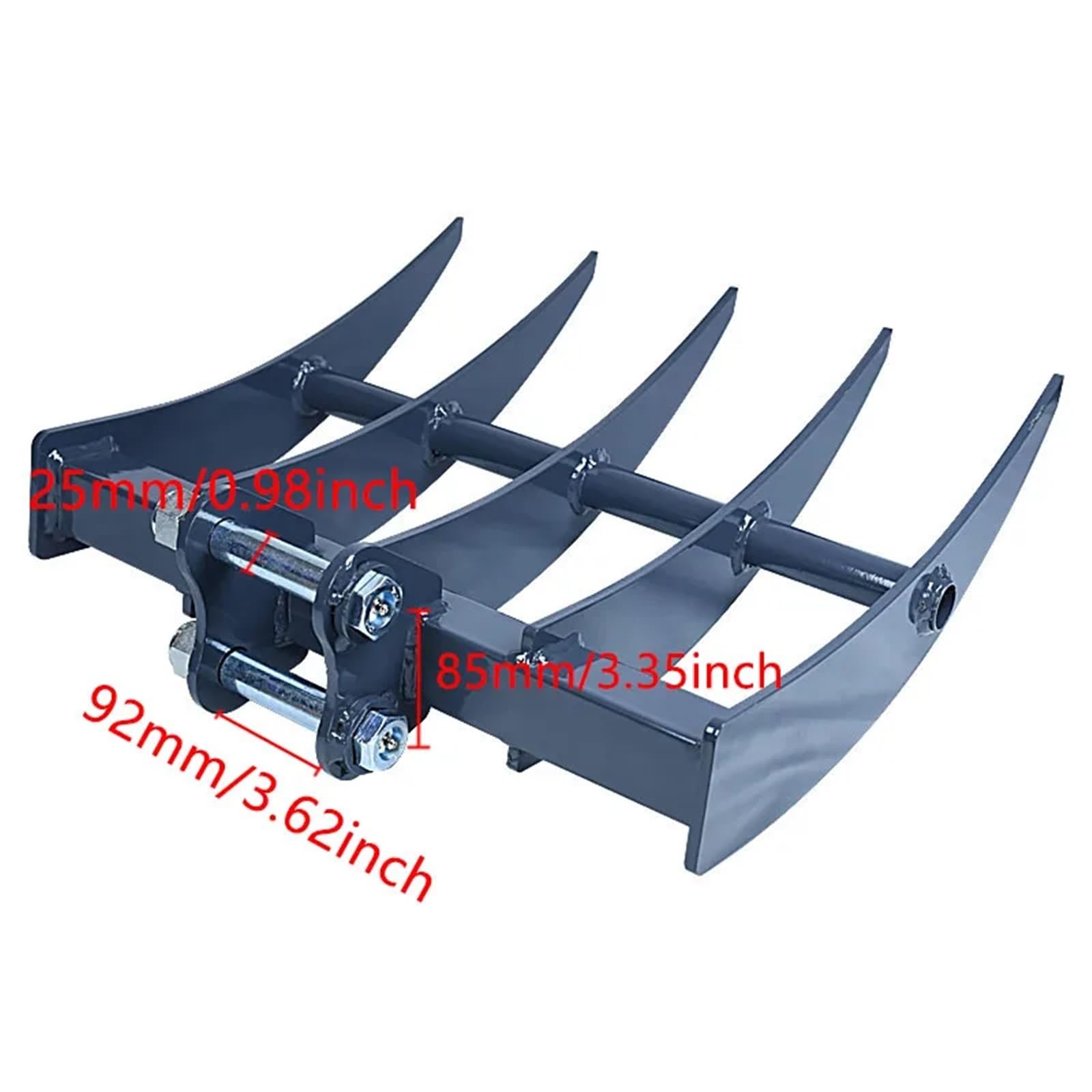 Rastrillo de Suelo de Acero Compatible con miniexcavadora | Implemento de rastrillo de acero for el cuidado del césped y la limpieza de sitios agrícolas.(Rake grey)