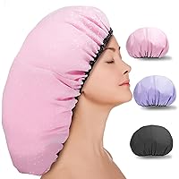 Vista 9 de 3 gorros de ducha súper jumbo de 15 pulgadas, reutilizables, doble impermeable, forro de satén de seda, XL ajustable para mujeres, cabello largo