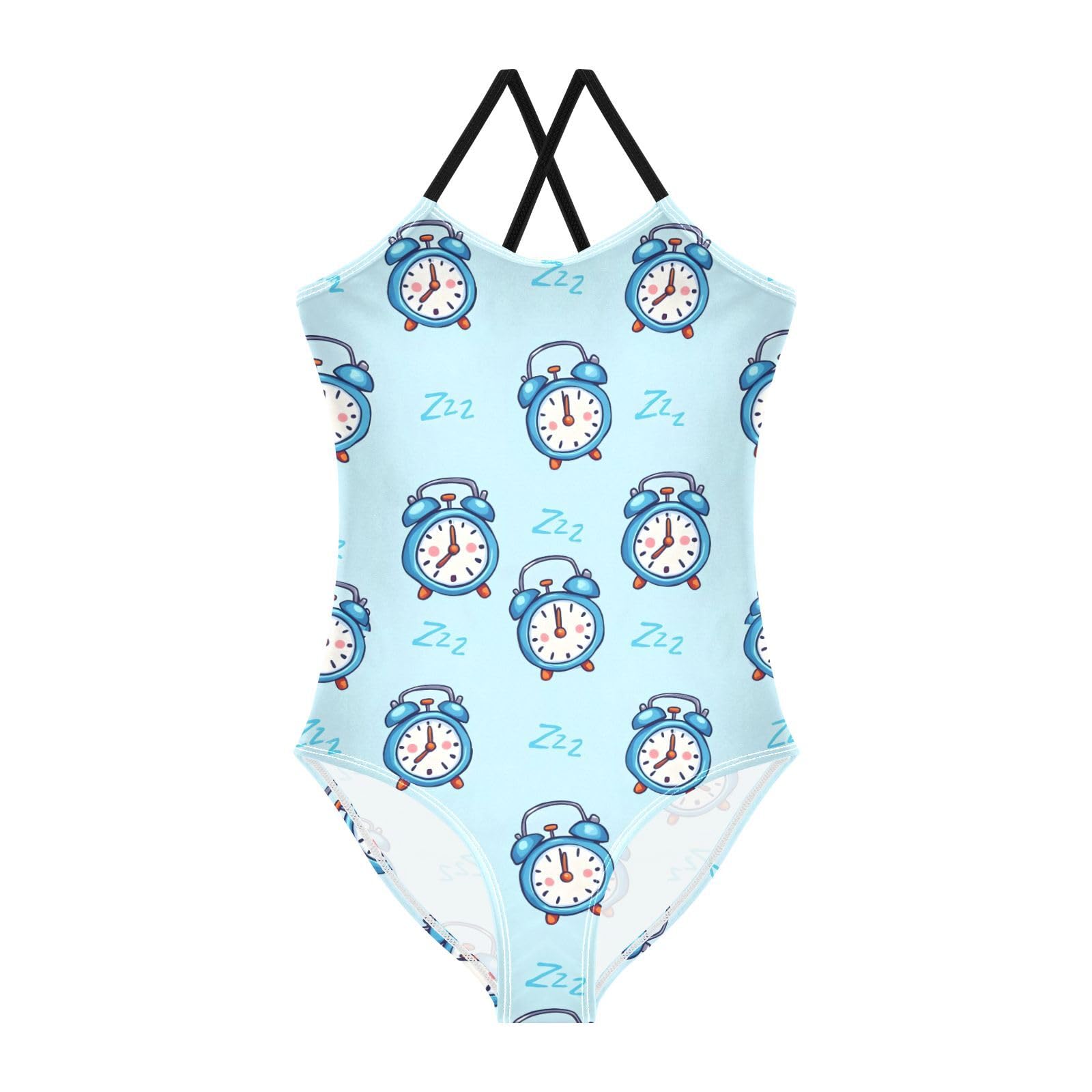 Alarm Clock Pattern Girls One Piece Swimsuits Quick Dry Beach Swimwear Bathing Suit, 3T Multicoloured