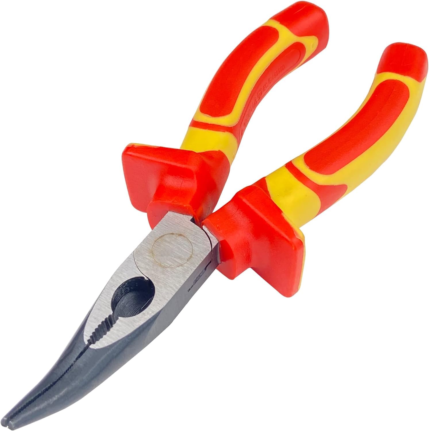 WEDO Insulated Round Bent Needle Nose Pliers 150mm(6"), 45 Degree Long Nose Pliers, VDE 1000V, with and Anti-Slip Handles
