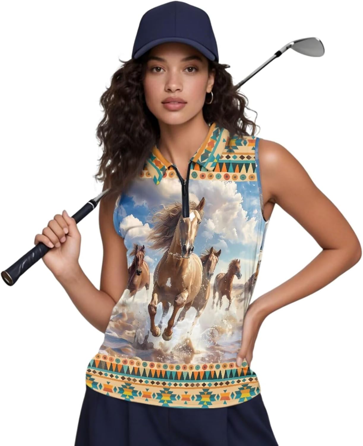Women Golf Shirt Set Sleeveless Tennis Polo with Matching Cap 2 Piece Sportswear V Neck Pickleball Tops for Summer