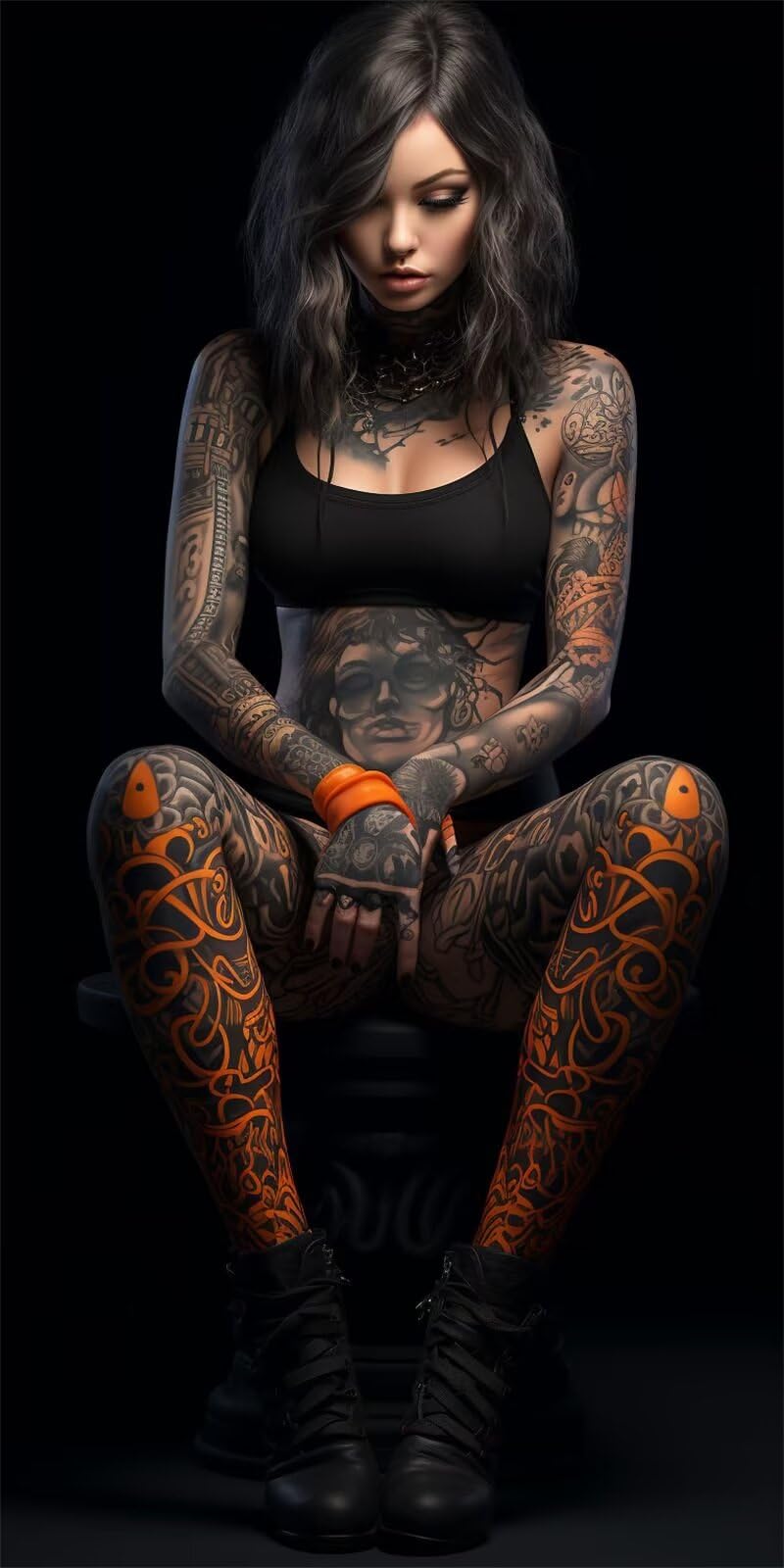 Diamond Painting Girl With Tattoo Diamond Art Kits Adults&Kids 5D DIY Dimond Picture Art, Large Diamond Dot Rhinestone Crystal Art Embroidery Gem Art for Home Wall Decor Gifts (16x32Inch/40x80cm, h640