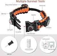 Vista 10 de Brazalete de paracord de supervivencia 20 en 1, kit de equipo ajustable con luz LED SOS, arrancador de fuego, brújula más grande, silbato