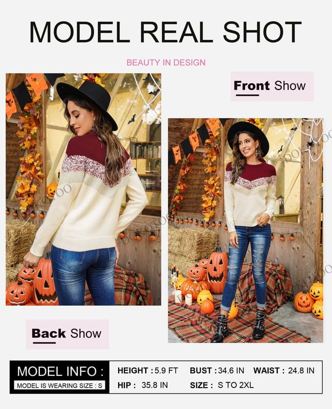 Image of Dokotoo Womens Color Block Sweaters Long Sleeve Pullover Knit Tops | Winter,Cable Knit,Casual,Loose,Striped,Soft,Warm