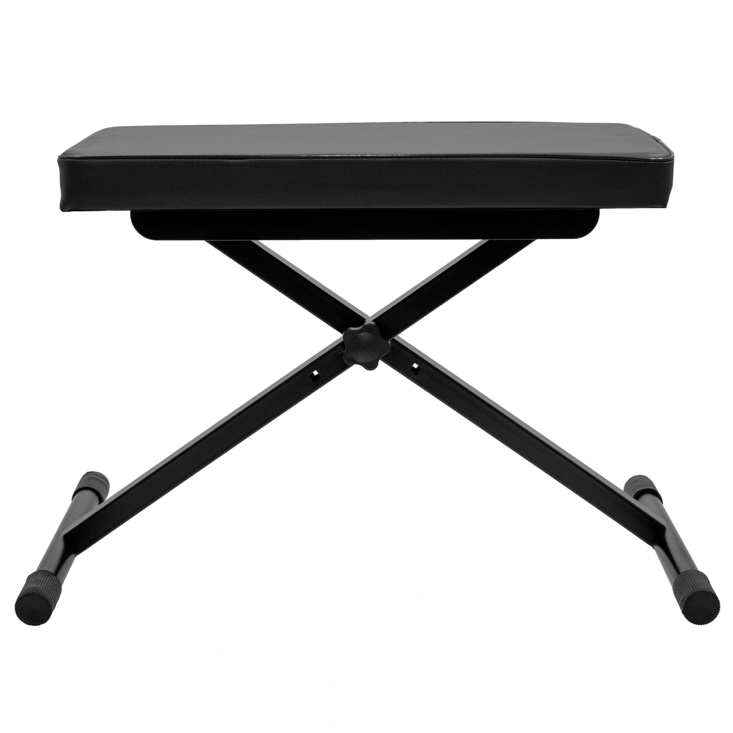 Banc de clavier en X Simili cuir noir BoomToneDJ ST-1 Hauteur réglable de 48 à 60cm Banquette pour piano pliable. Très confortable. Assise 510 x 250 mm.