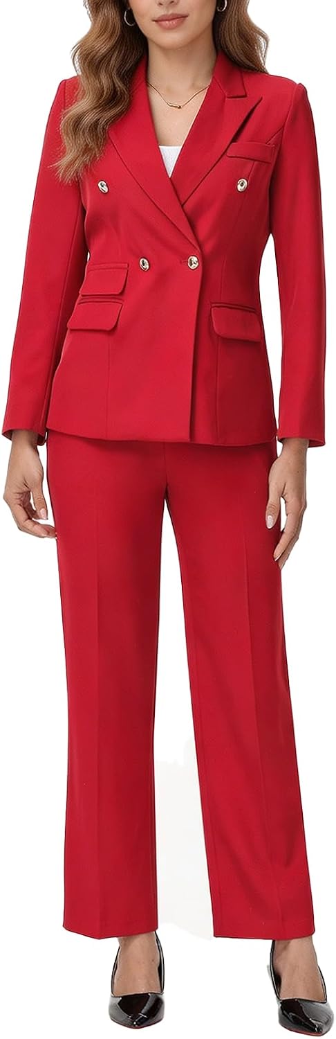 Lamgool Women's Pants Suits 2 PCS Suiting Double Breasted Dressy Blazer Set Business Casual Outfits