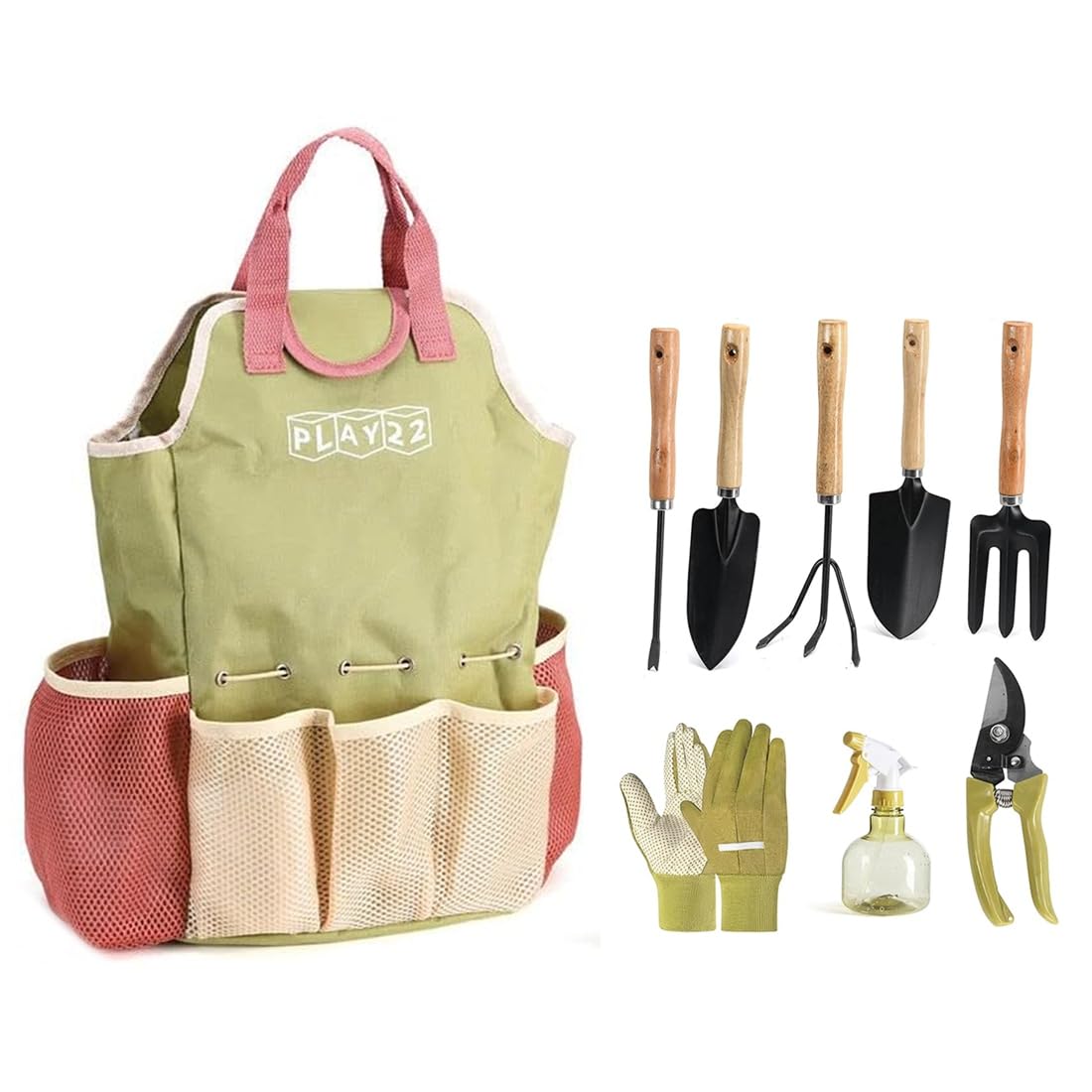 Set di 10 Attrezzi da Giardinaggio - Set Completo di Attrezzi da Giardino Resistenti con Borsa Alla Moda - Kit di Forniture da Giardinaggio Ideale