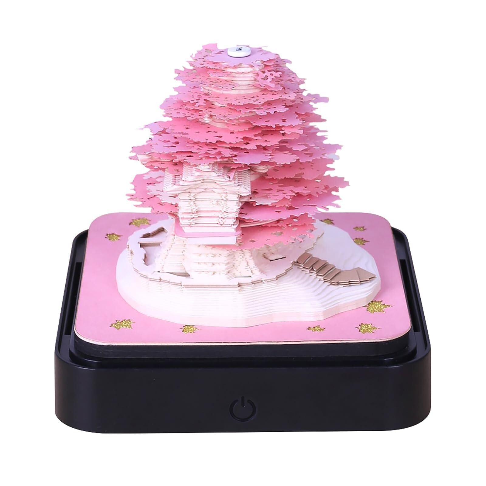 Monatlicher Tischkalender Kalender 2026, Schreibtisch-Notizblock mit 3D-Katzenmotiv aus Papier, Geschenkidee Rezeptionisten-Zubehör(Tree-B,With Light)