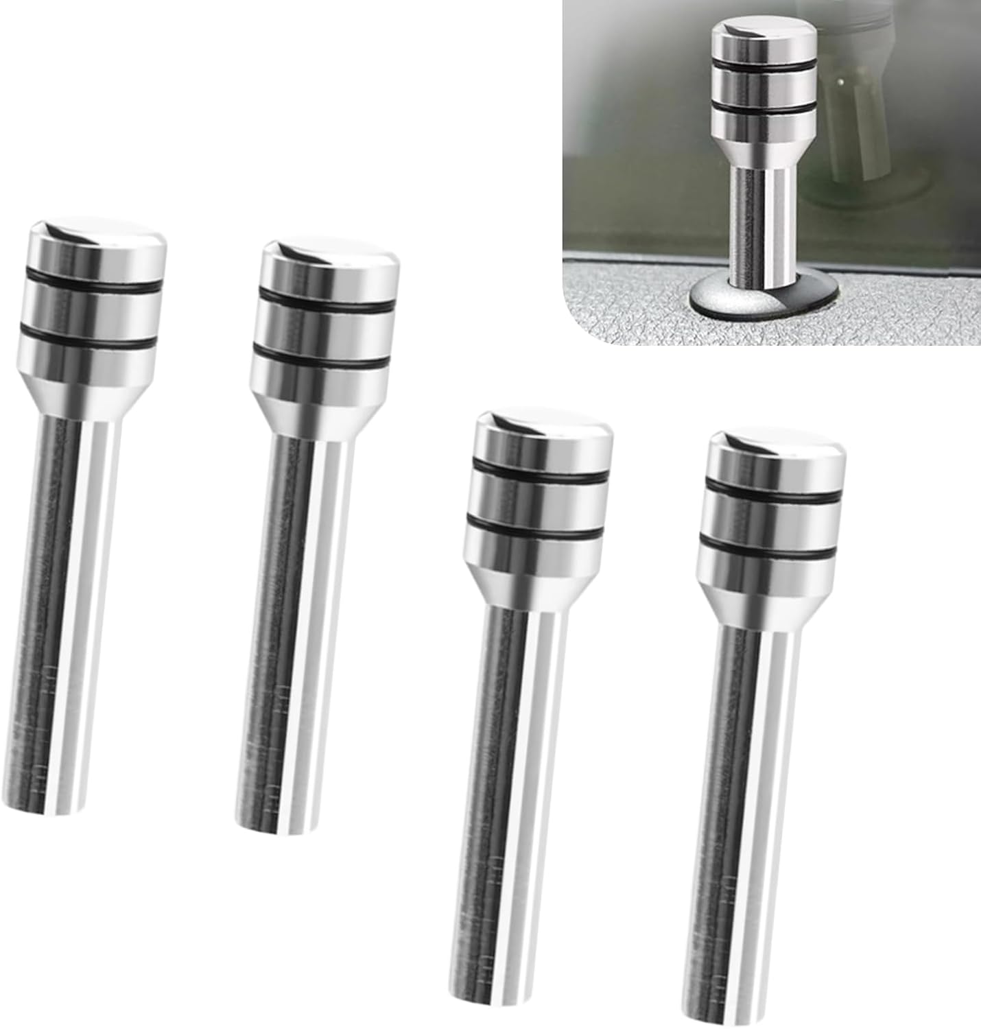 4 PCS Car Door Lock Knobs, 1.93" x 0.47" Aluminum Alloy Inner Door Lock Pull Pins, Door Lock Cover Decor, Universal Safety Decorative Replacement Accessories for for Most Cars (Silver)