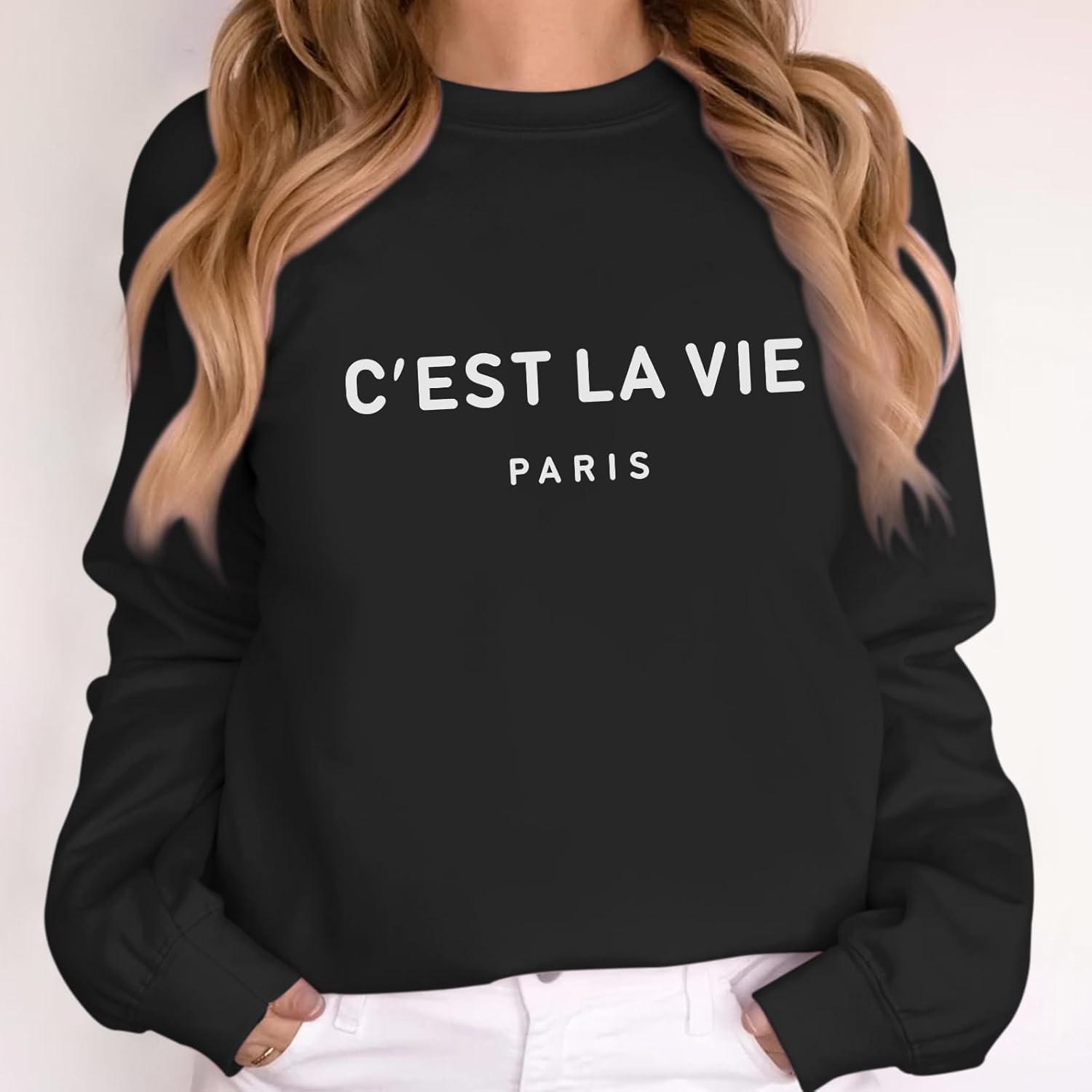 C'est La Vie Paris Sweatshirt For Women Oversized Graphic Crewneck Hoodie Casual Long Sleeve Shirt Pullover Tops - Image 4