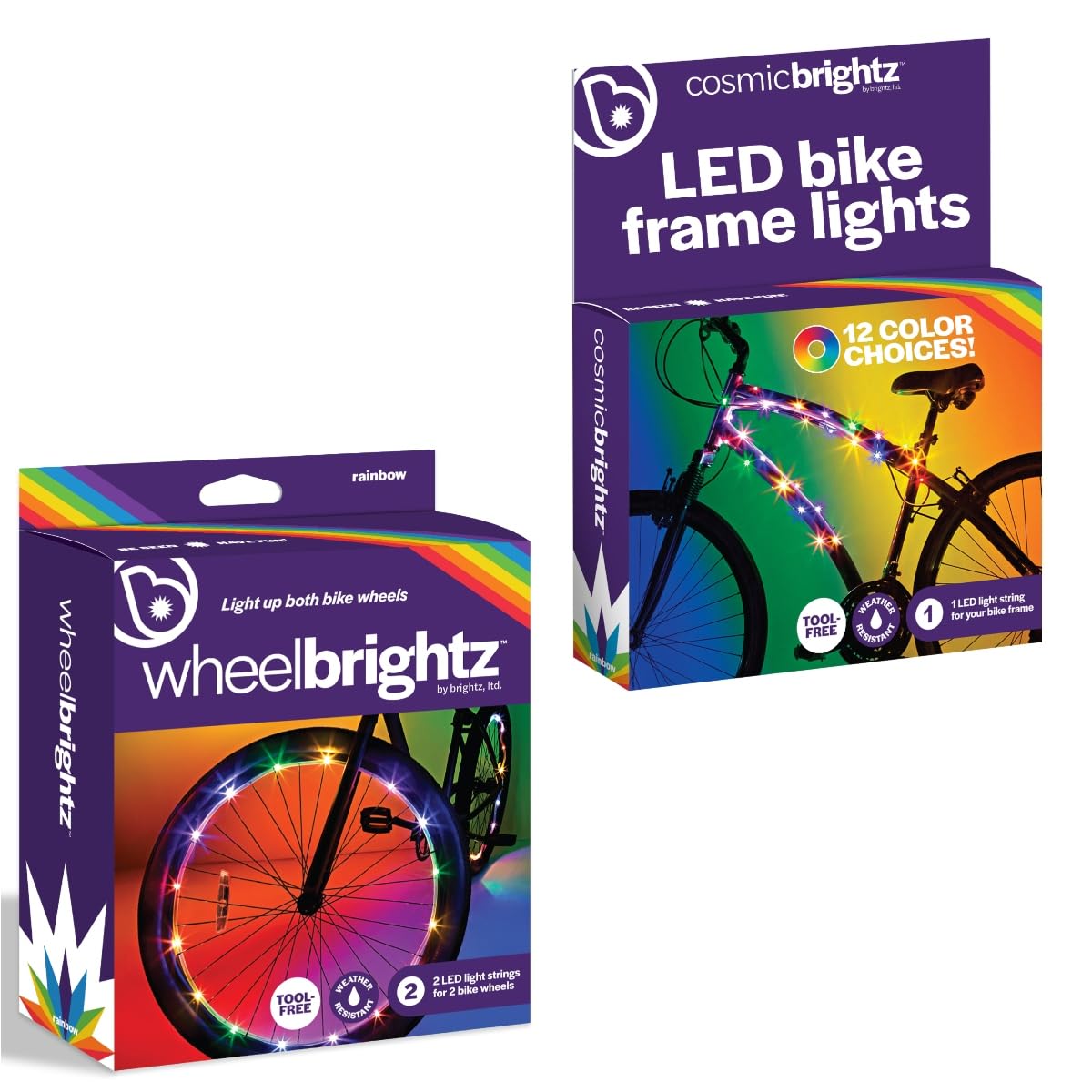 LED Bike Lights Bundle – Includes WheelBrightz LED Bike Wheel Lights, 2-Pack, and CosmicBrightz LED Frame Rope Light – Vibrant, Easy to Install, Weather-Resistant, Perfect for Kids & Adults