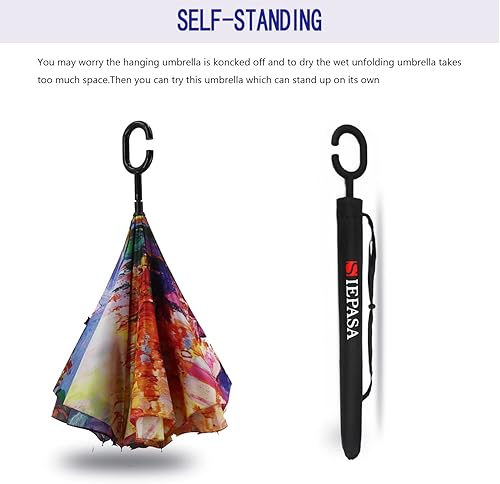 Miniatura 4 de SIEPASA Paraguas invertido invertido de 4956 pulgadas, doble toldo extra grande, ventilado, resistente al viento, impermeable, paraguas de golf con