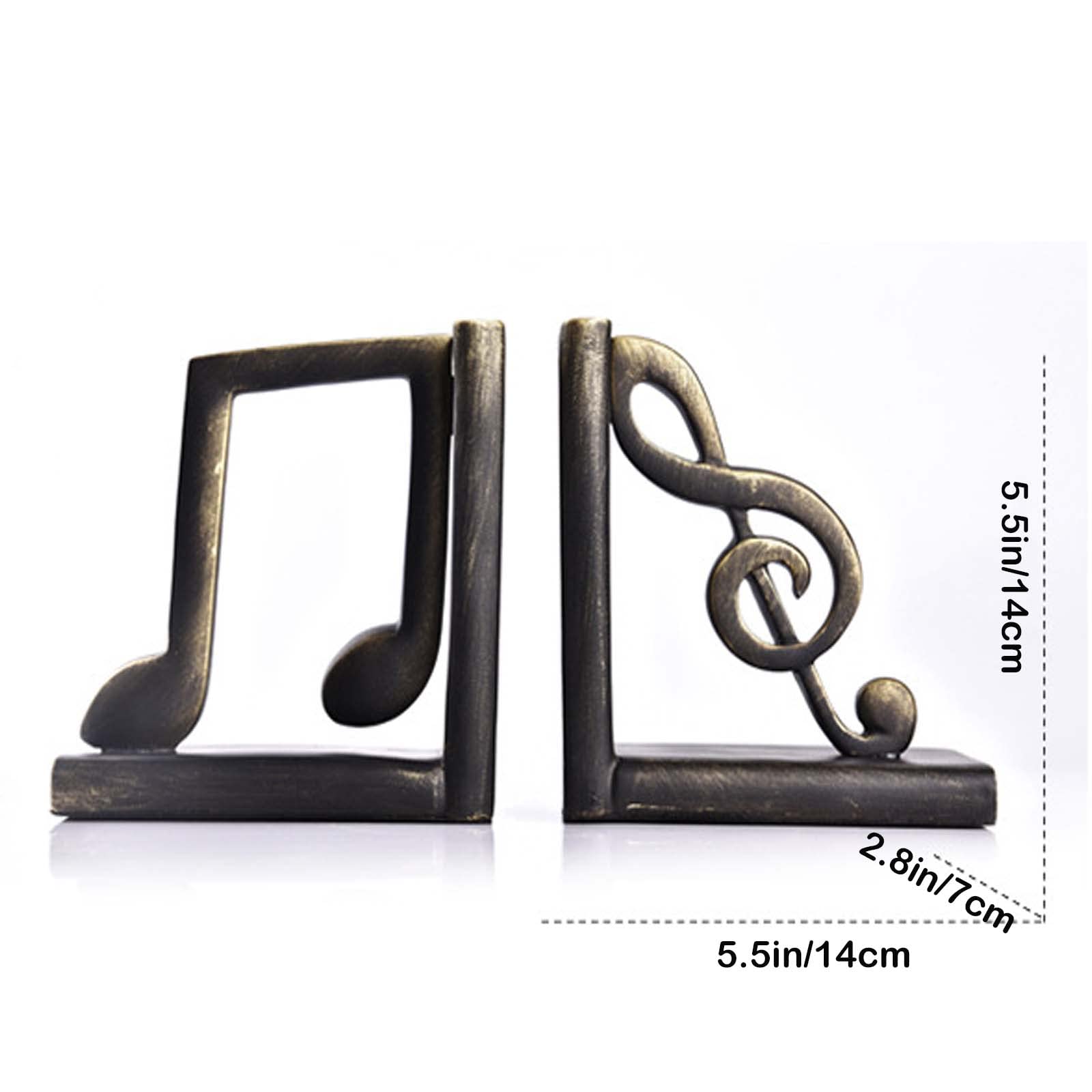 Fermalibri a forma di nota musicale, 2 pezzi, in resina, decorativi, per gli amanti della musica, perfetti per la casa e l'ufficio