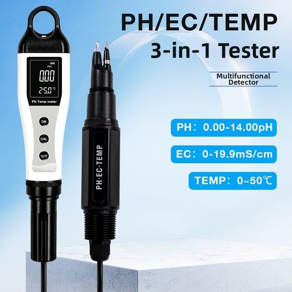 Tester di qualità dell'acqua 3 in 1 misuratore di temperatura pH penna digitale per acquario, piscina, laboratorio, idroponica, nero
