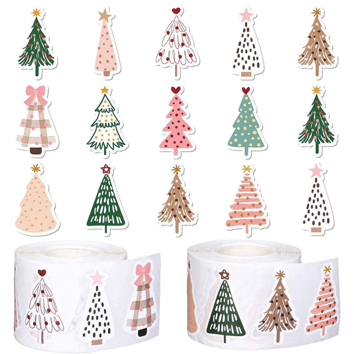 1000Pcs Christmas Tree Self Adhesive Stickers Festive Decals for Home Classroom Nursery Party Winter Holiday Decor Supplies Easy Peel Window Wall Decorations 2 Rolls