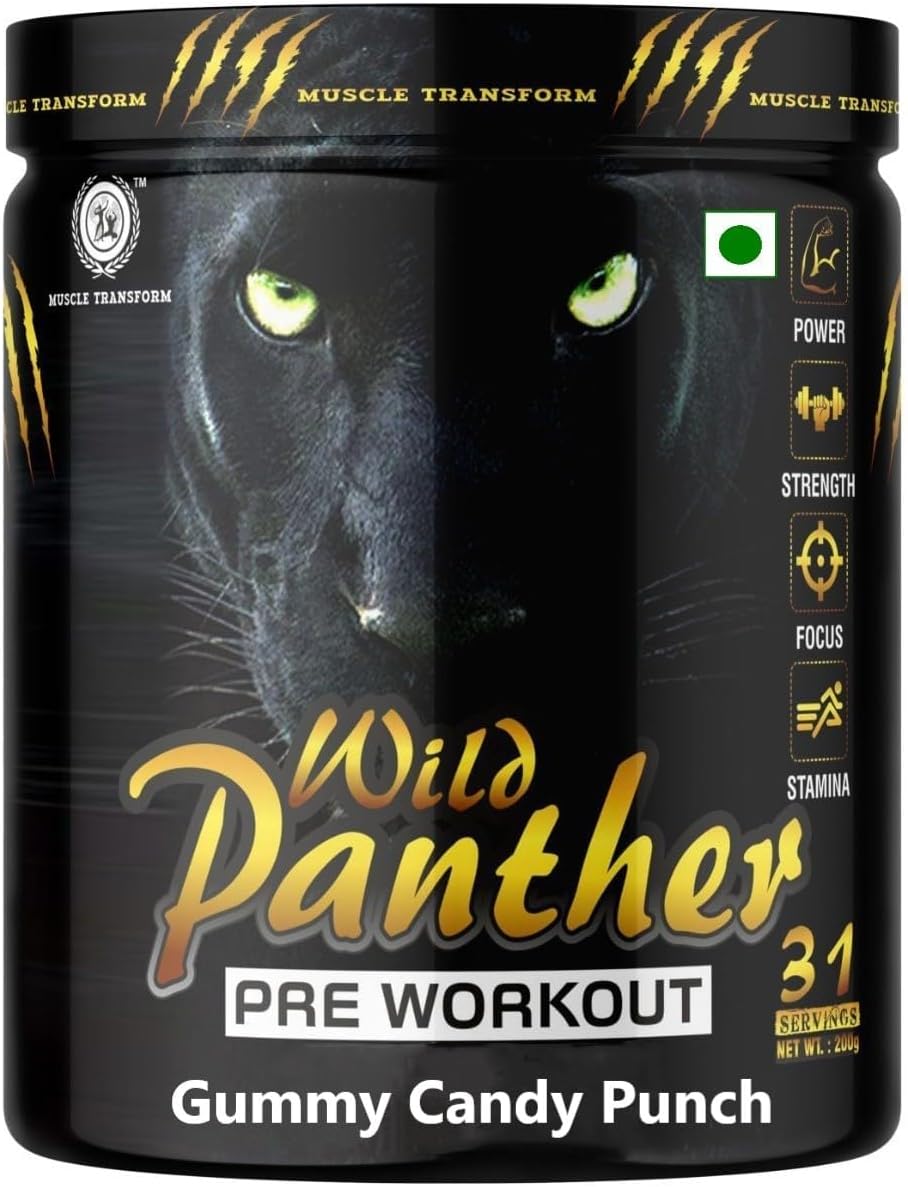 Wild Panther Core Pre Workout Powder with Creatine for Performance, Beta Alanine for Muscle, L-Citrulline for Pump & Next Generation Preworkout Formulation Caffeinated for Sustained Energy - For Men & Women [31 Servings - Gummy Candy Punch]