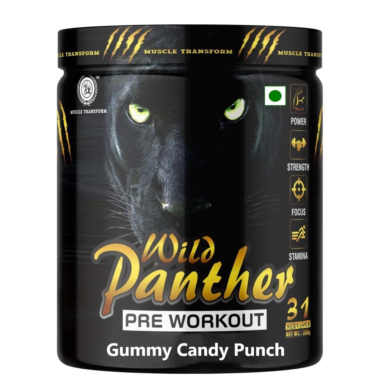 Wild Panther Core Pre Workout Powder with Creatine for Performance, Beta Alanine for Muscle, L-Citrulline for Pump & Next Generation Preworkout Formulation Caffeinated for Sustained Energy - For Men & Women [31 Servings - Gummy Candy Punch]