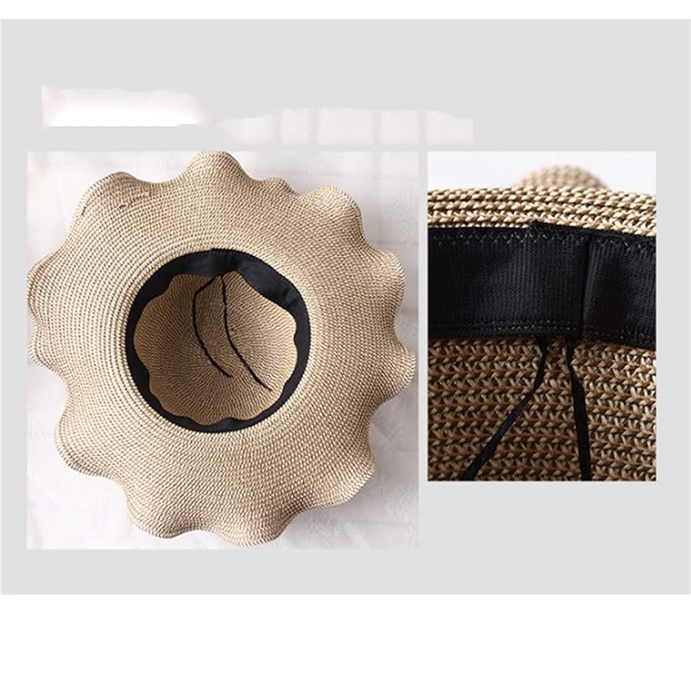 Sombreros de Paja de Verano para Mujer, con Parte Superior Redonda y Ancho, para Playa, 56-58 cm (código B M)
