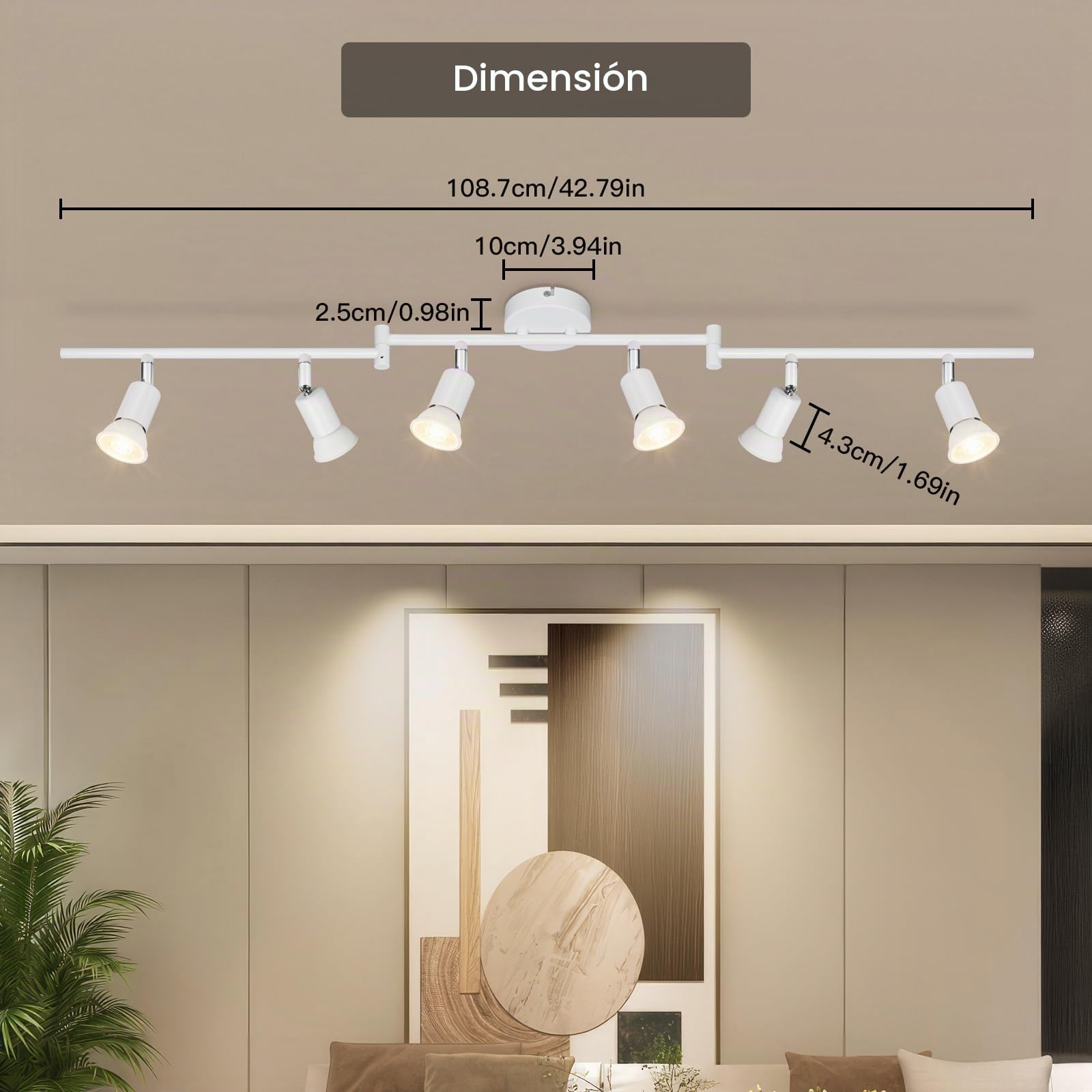 Lámparas de Techo LED 6 Focos Orientables, Luz de techo Blanco Giratoria GU10 para Dormitorio Habitacion Salon Cocina Barra sin Bombilla