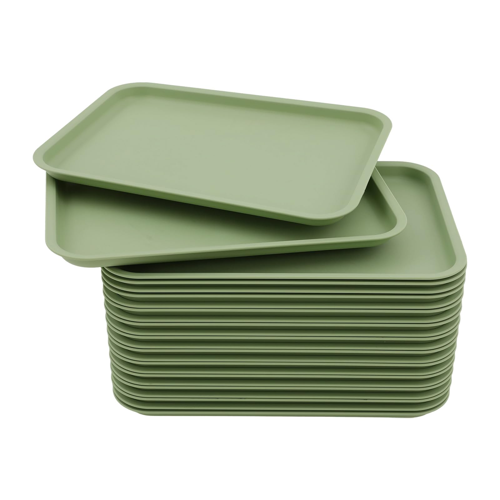 Plateau de serveur en plastique PP givré vert : lot de 24 plateaux de service empilables