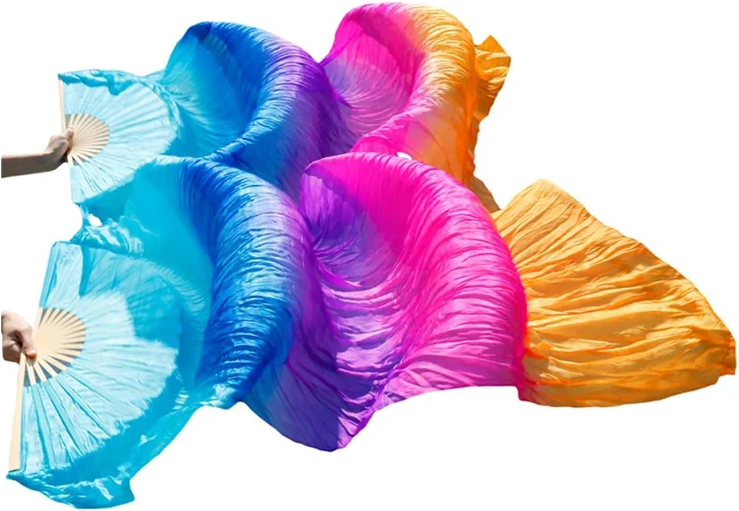 2 Pair/4PCS Real Silk Belly Dance Veil Fans Classic Size Ribs Performance Props