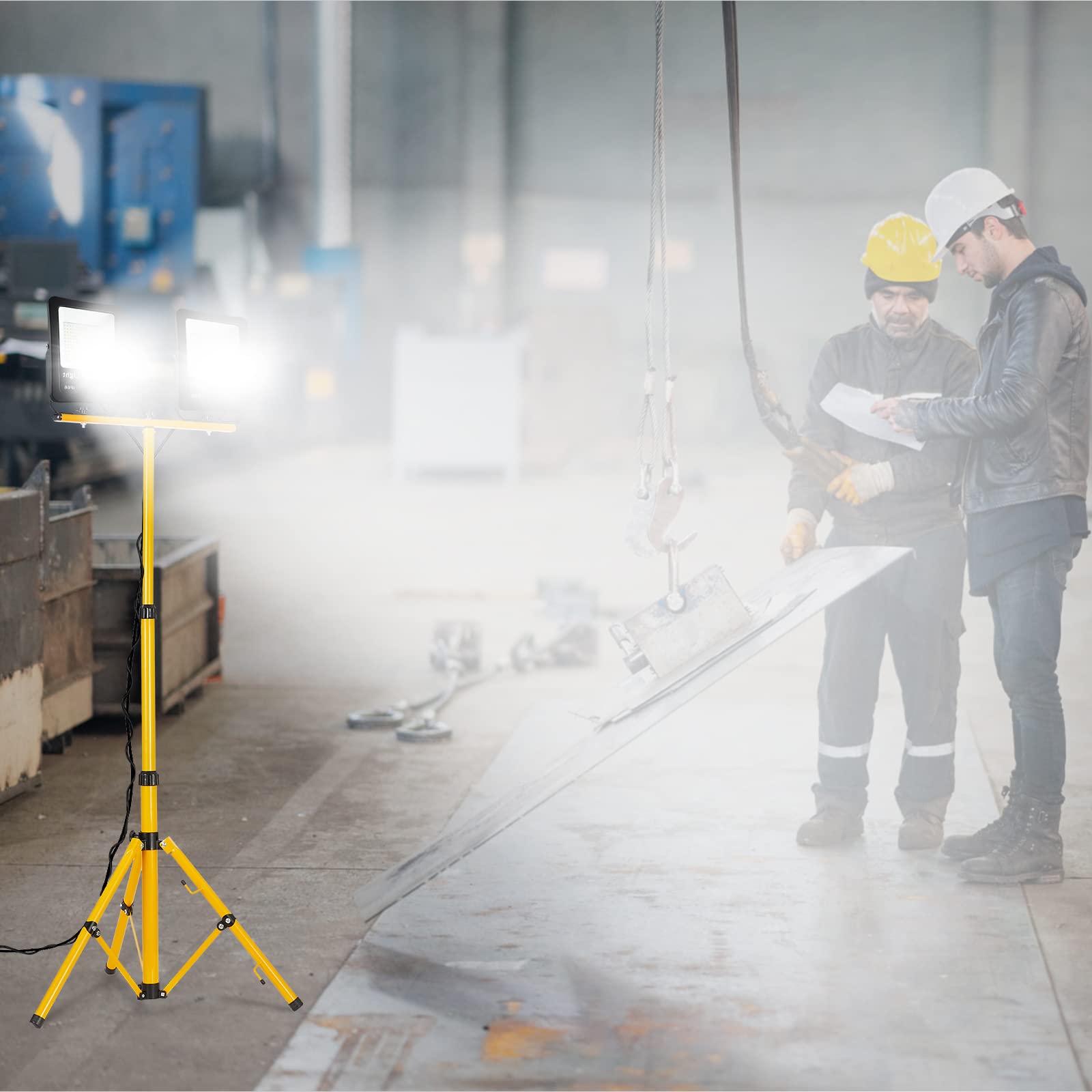 Froadp 2x100W Lampada Lavoro con Treppiede Faretto da Cantiere con Alloggiamento in Alluminio Cavo di Alimentazione da 3m e Spina Europea Proiettore Impermeabile IP66 Contro i Fulmini(Bianco Freddo)