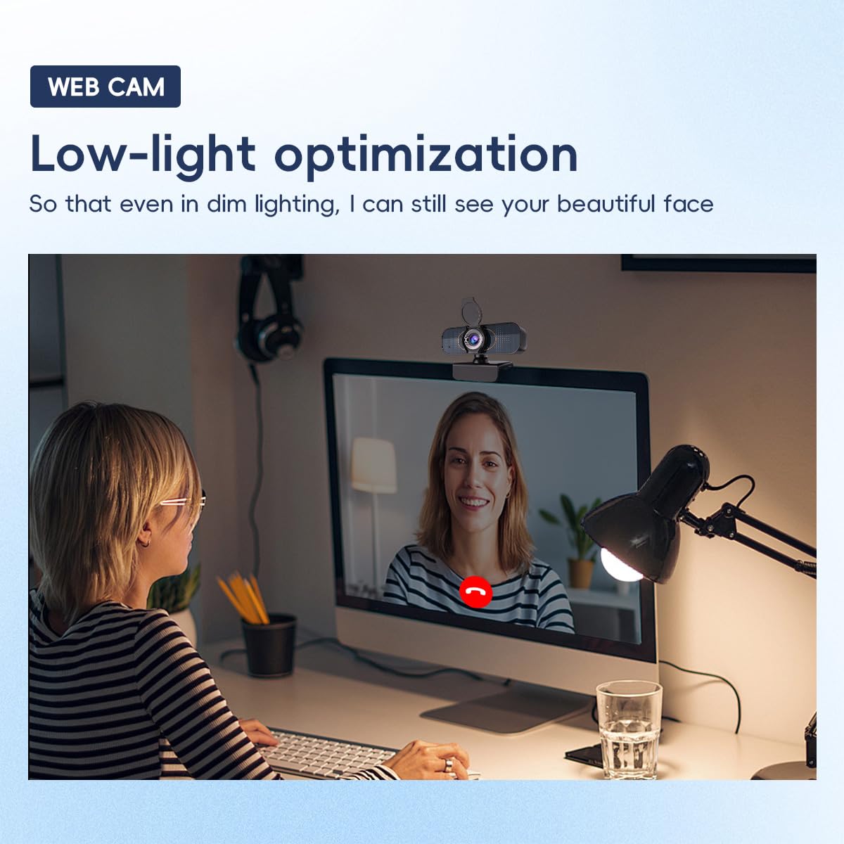 1080P PC Webcam with Built-in Noise-Canceling Microphone Physical Privacy Cover Automatic Light Compensation Ultra Wide-Angle Lens Plug and Play Suitable for Zoom/YouTube/Live/Streaming — view 4