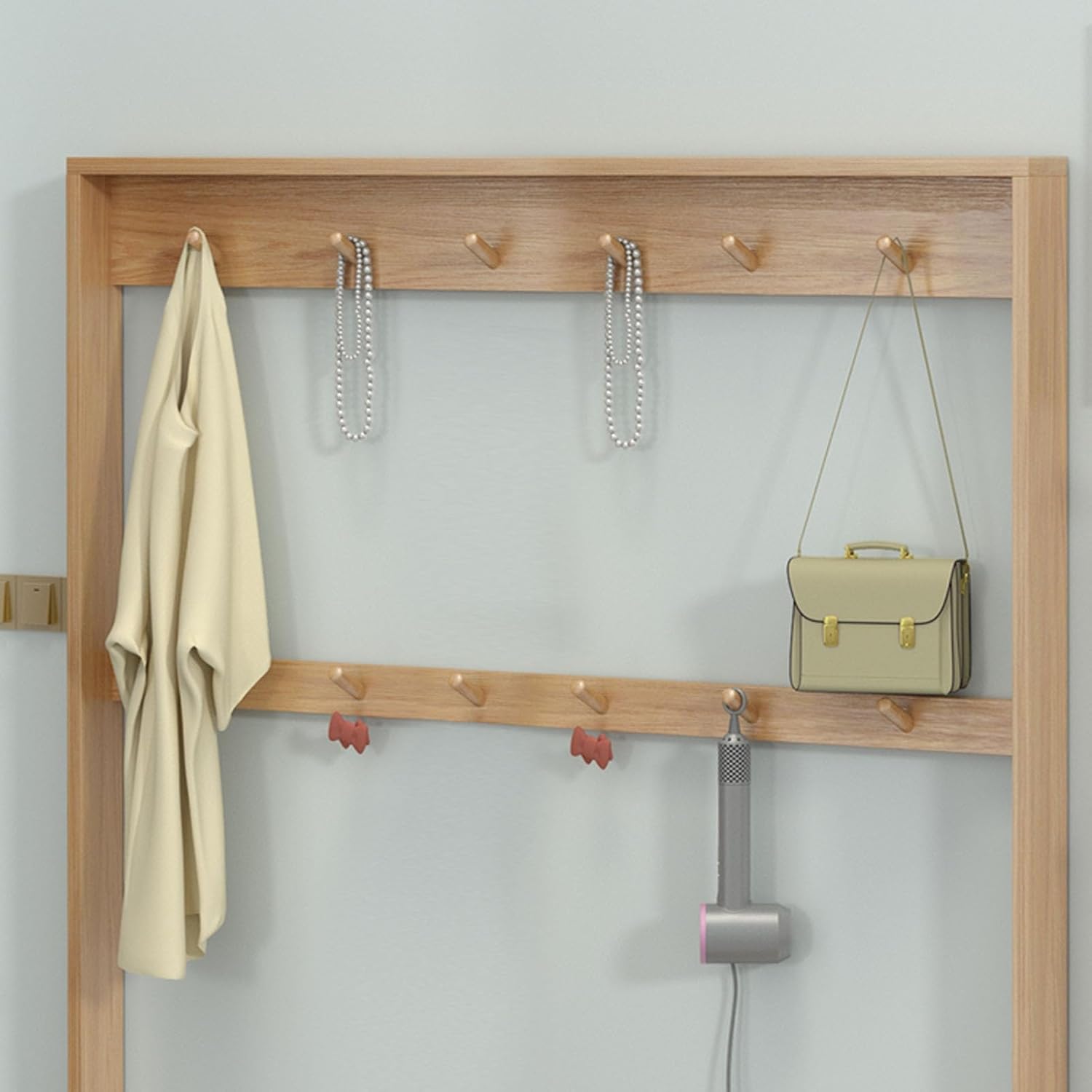 3-in-1 Wooden Clothing Rack with Coat Hooks - Versatile Hanging Organizer for Entryway & Living Room, Space-Saving Design (Brown, 60cm/23.6in)