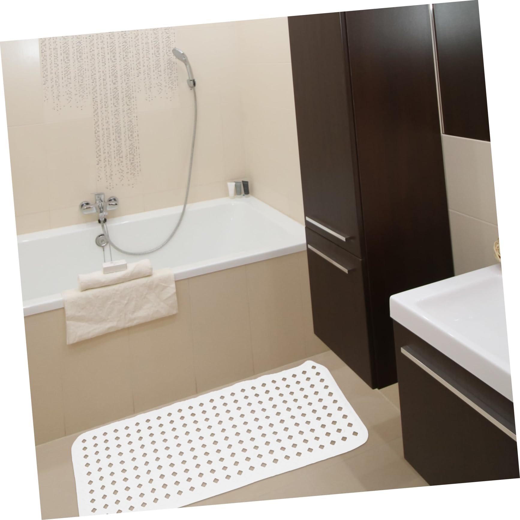 Alfombrilla de baño antideslizante para bañera, PVC extra larga con ventosas y agujeros de drenaje, almohadilla ligera para una experiencia de ducha segura