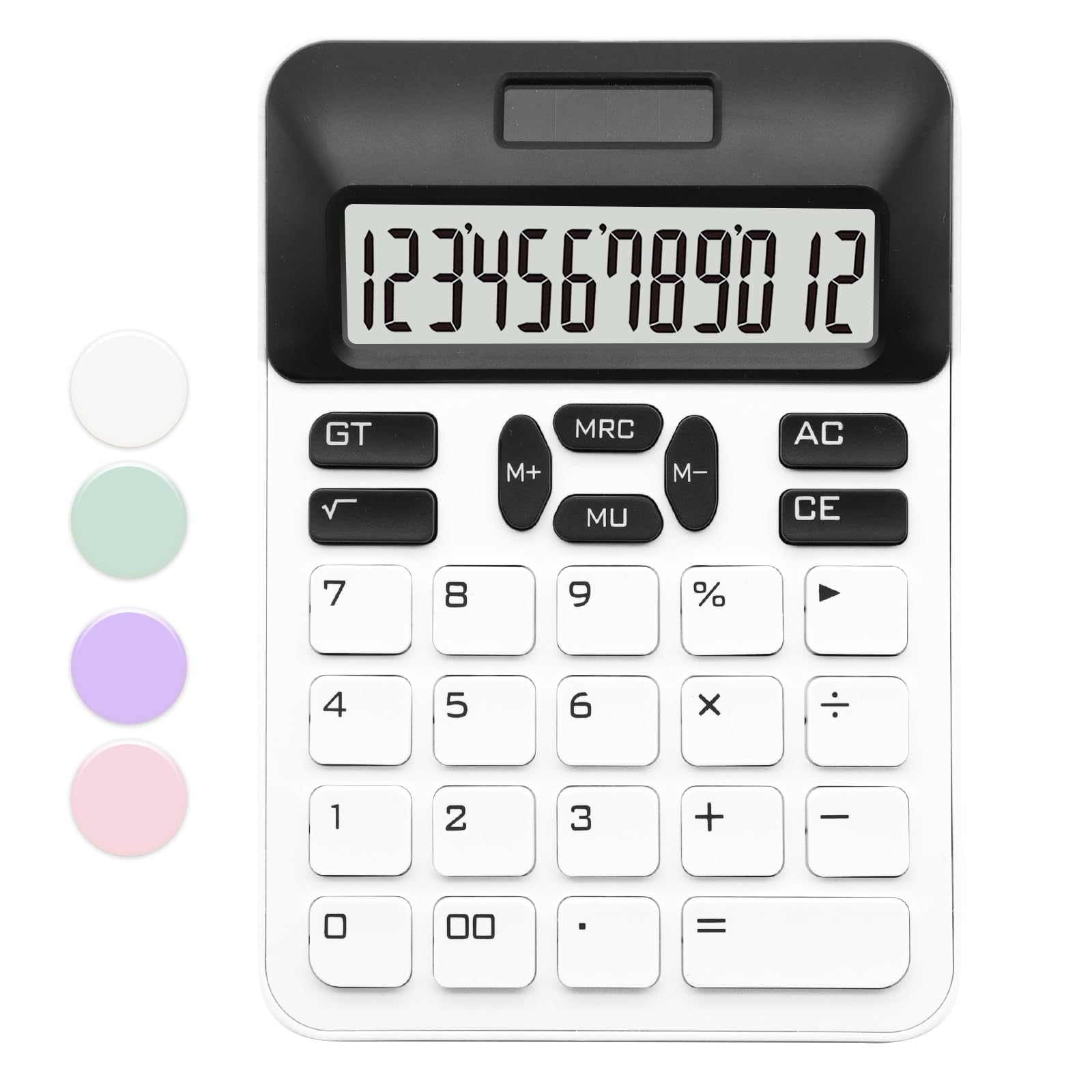 QpenguinBabies White Scientific Calculator, 12 Digit LCD Display, Dual Powered (Battery & Solar), Office, Home, School