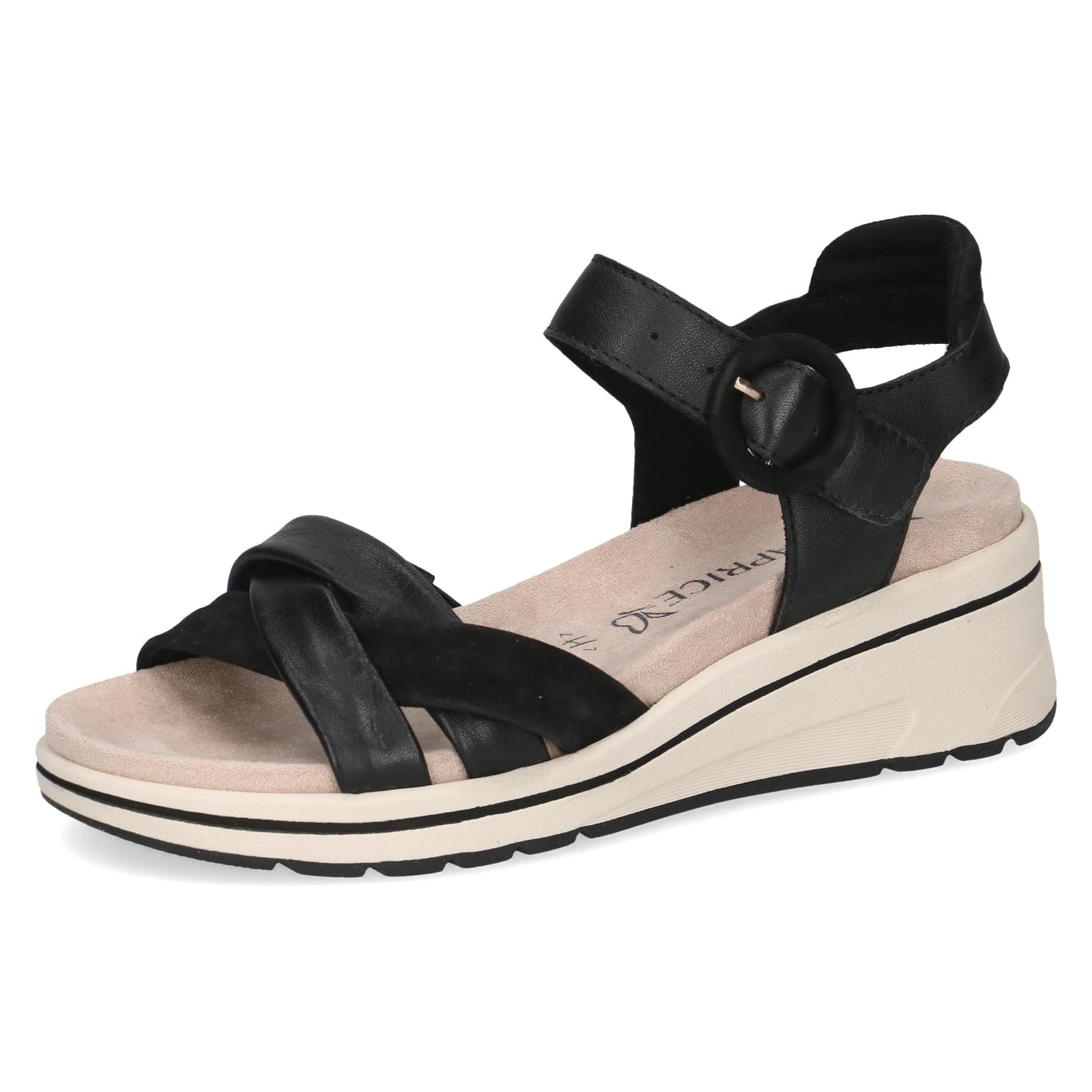 Caprice women's wedge sandal in leather, Black (BLACK COMB), 3.5 UK