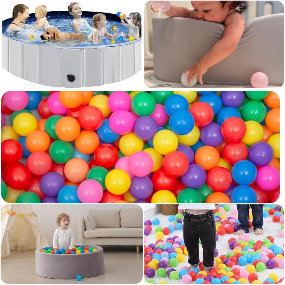 Ball Pit Balls for Kids and Toddlers with 2.2 Inch Diameter, Rainbow Colored Plastic Play Spheres for Ball Pits, Bounce Houses, and Indoor Play Areas