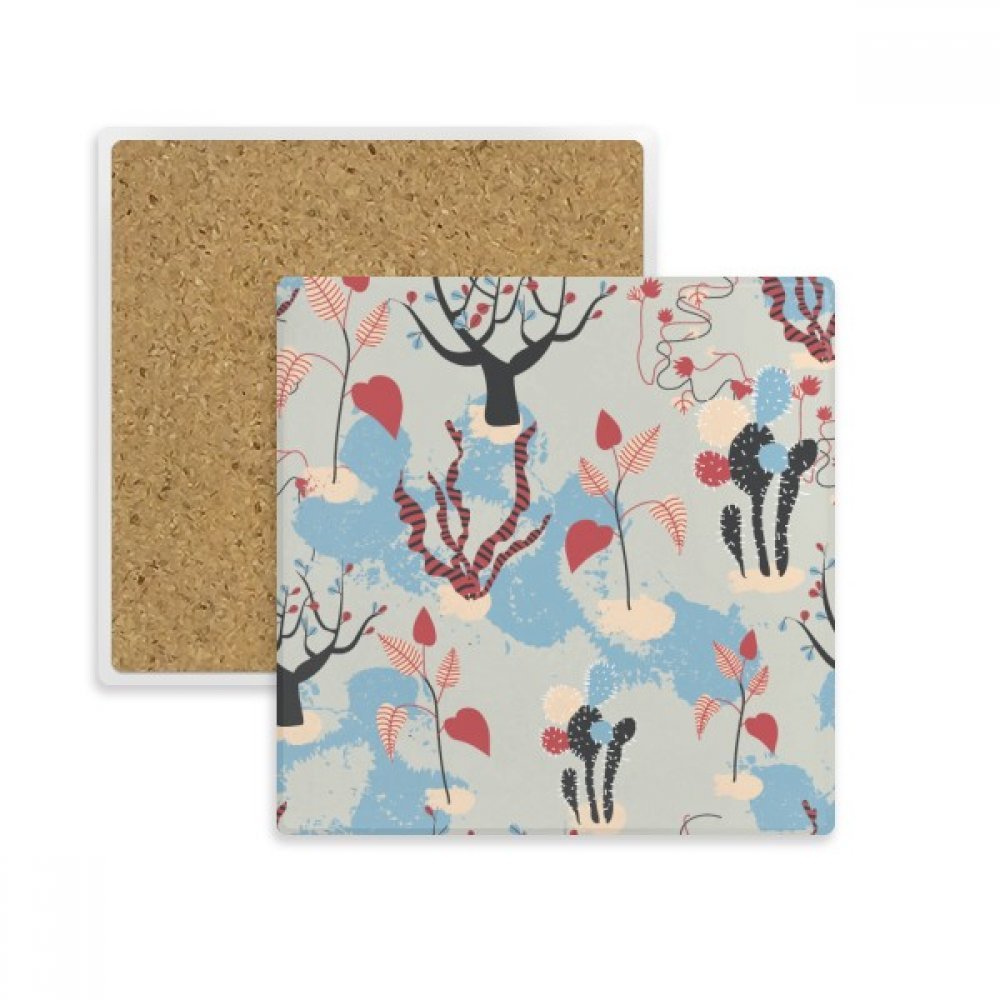 Dessous de verre carré en pierre absorbante bleu cactus savane lot de 2